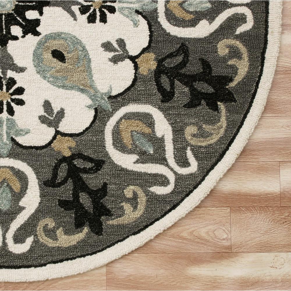 5’ Round Gray and White Floral Medallion Area Rug Gray. Picture 4