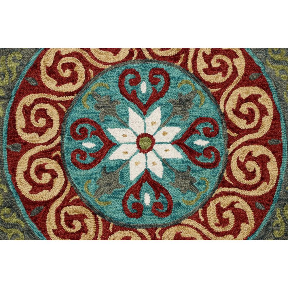 5’ Round Red and Sage Medallion Area Rug Multi. Picture 2