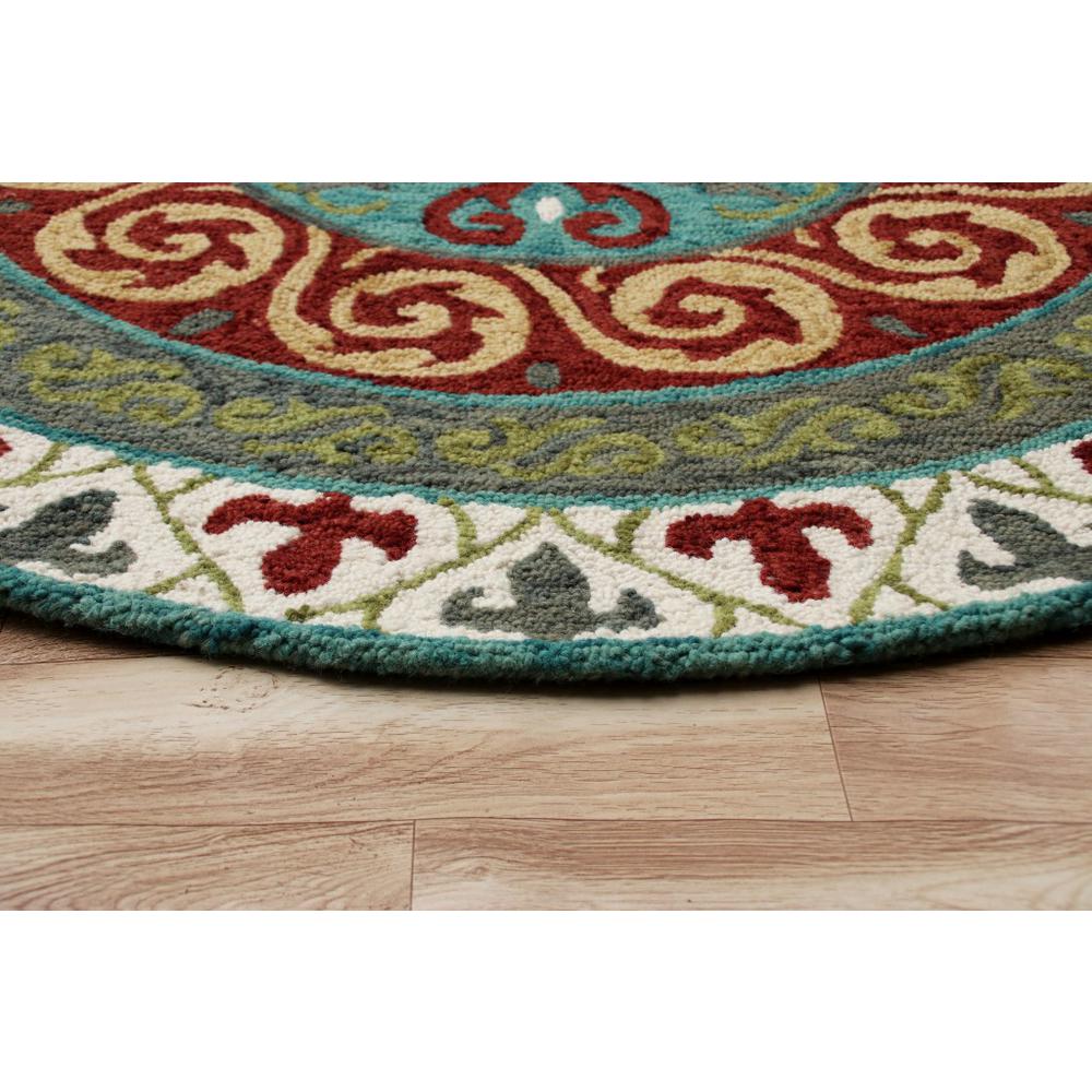 5’ Round Red and Sage Medallion Area Rug Multi. Picture 5