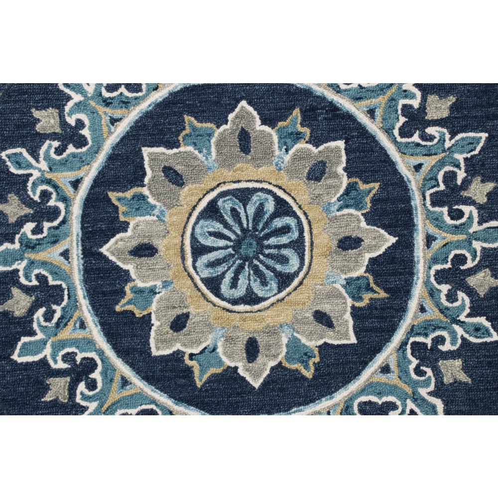 5’ Round Blue Floral Medallion Area Rug Blue. Picture 2