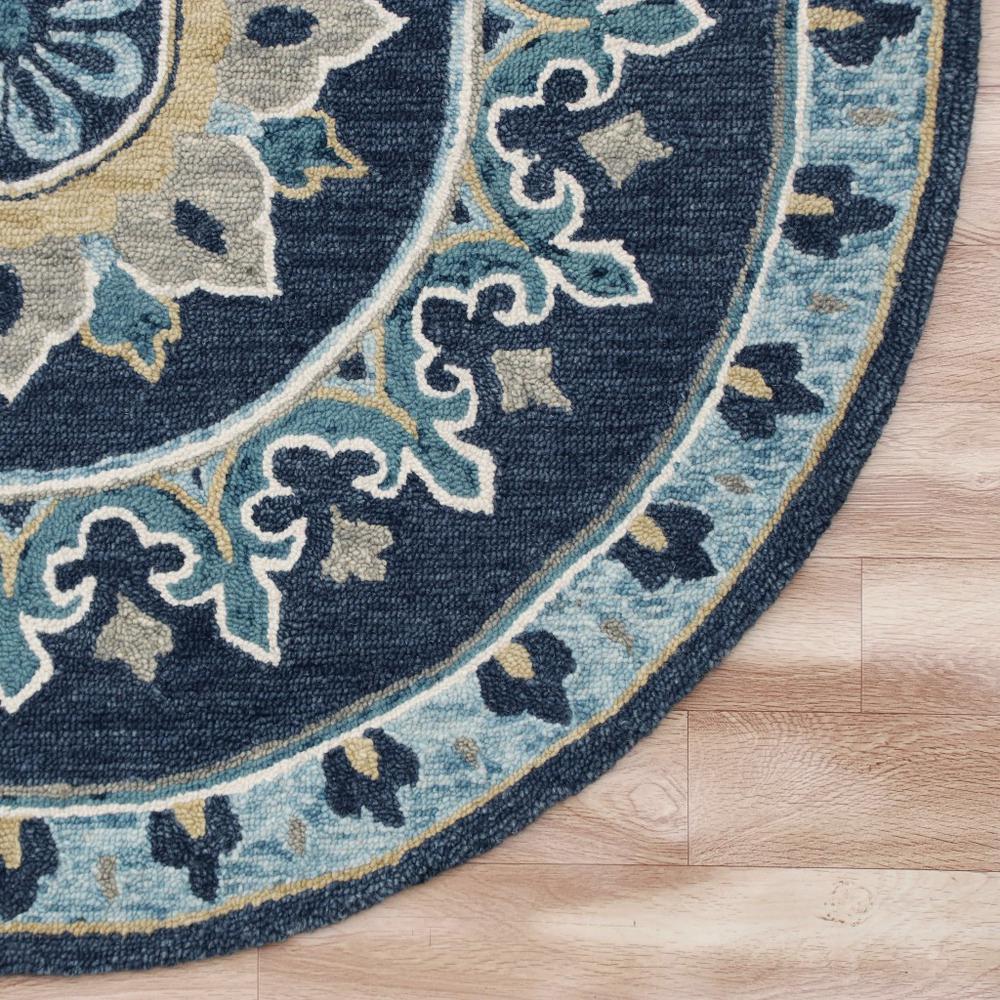 5’ Round Blue Floral Medallion Area Rug Blue. Picture 4