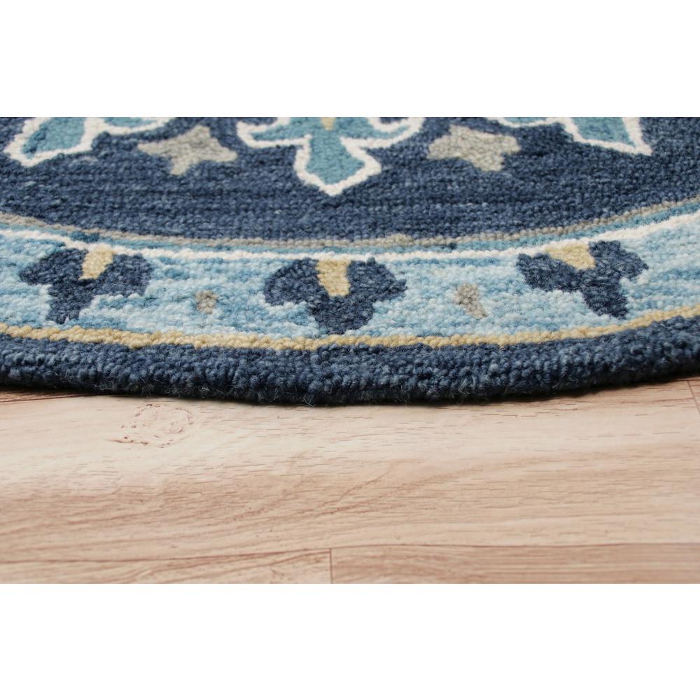 5’ Round Blue Floral Medallion Area Rug Blue. Picture 5