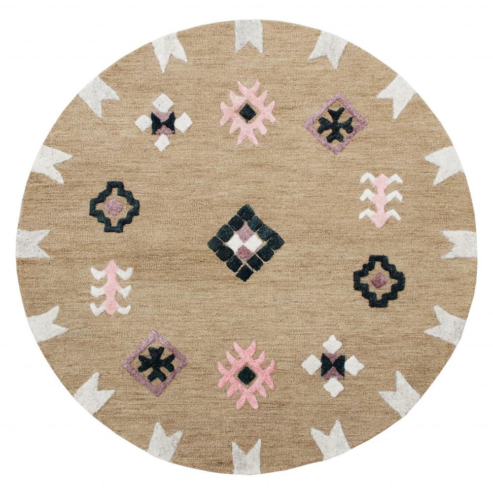 5’ Round Taupe Boho Chic Motif Area Rug Taupe. Picture 1