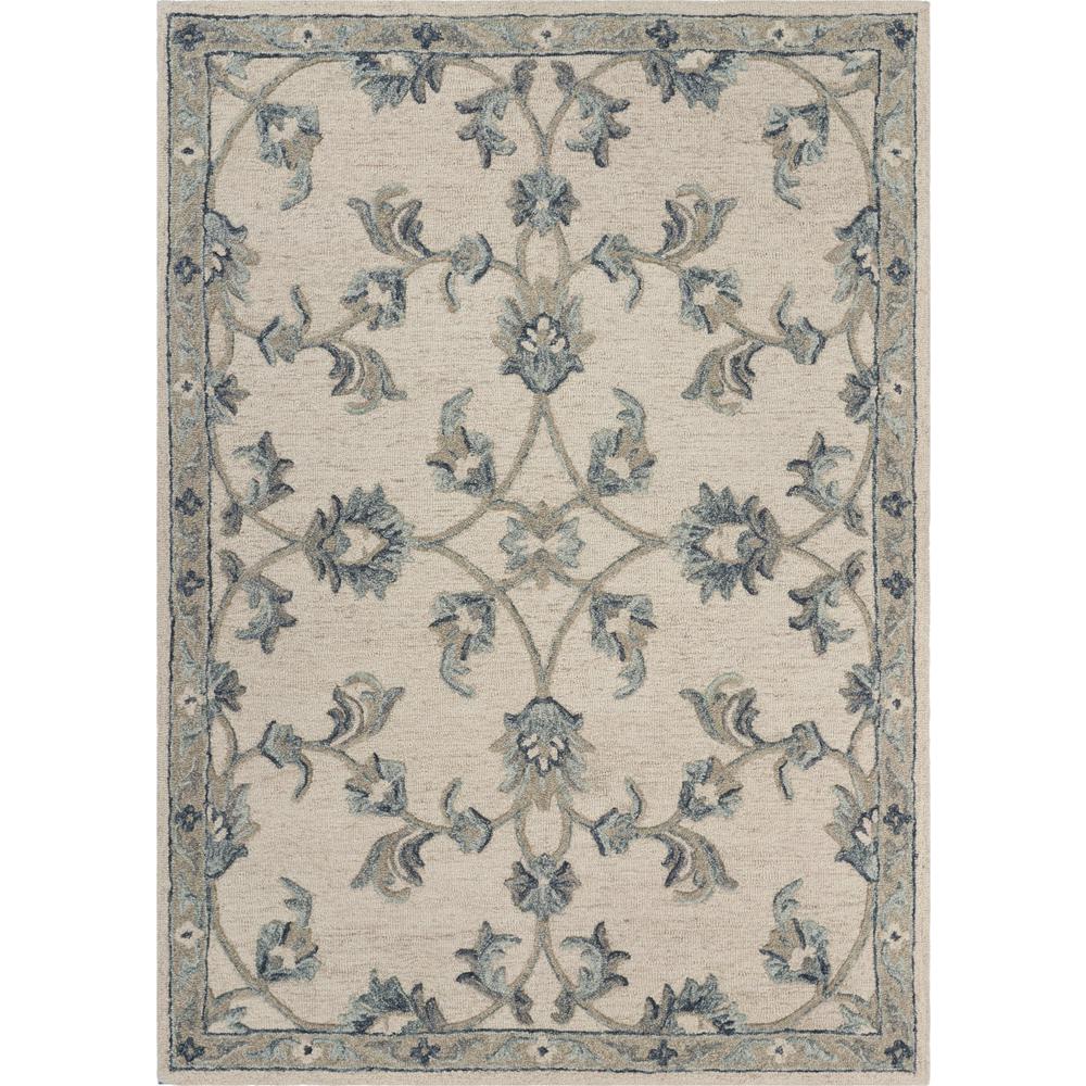 5’ x 7' Beige and Blue Filigree Area Rug Ivory/Light Blue. Picture 1