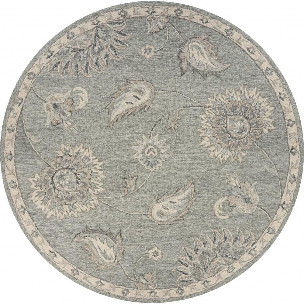 5’ Round Light Gray Floral Area Rug Gray/Blue. Picture 1