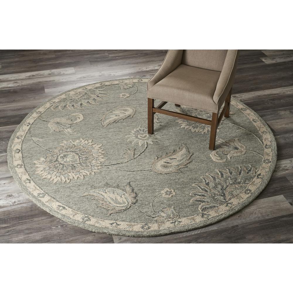 5’ Round Light Gray Floral Area Rug Gray/Blue. Picture 6
