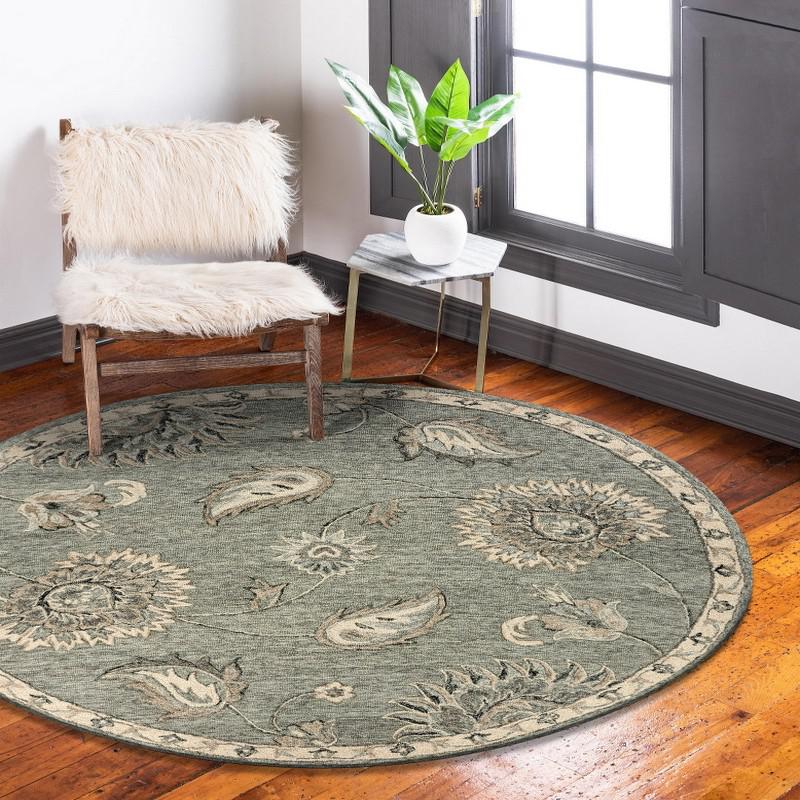 7’ Round Light Gray Floral Area Rug Gray/Blue. Picture 7