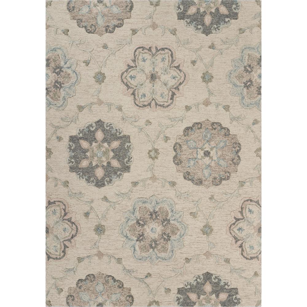 5’ x 7' Ivory Intricate Floral Area Rug Ivory/Light Blue. Picture 1