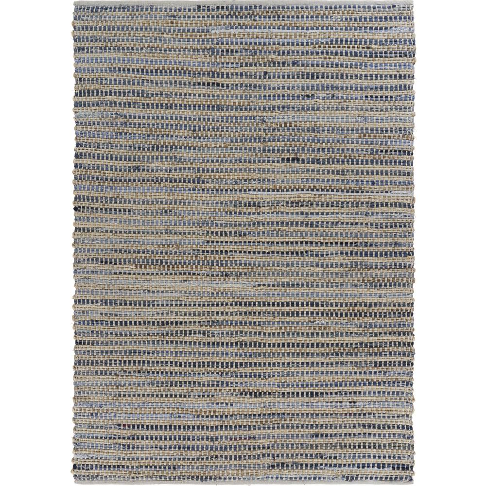 5’ x 7’ Blue and Beige Striped Area Rug Blue/Cream. Picture 1