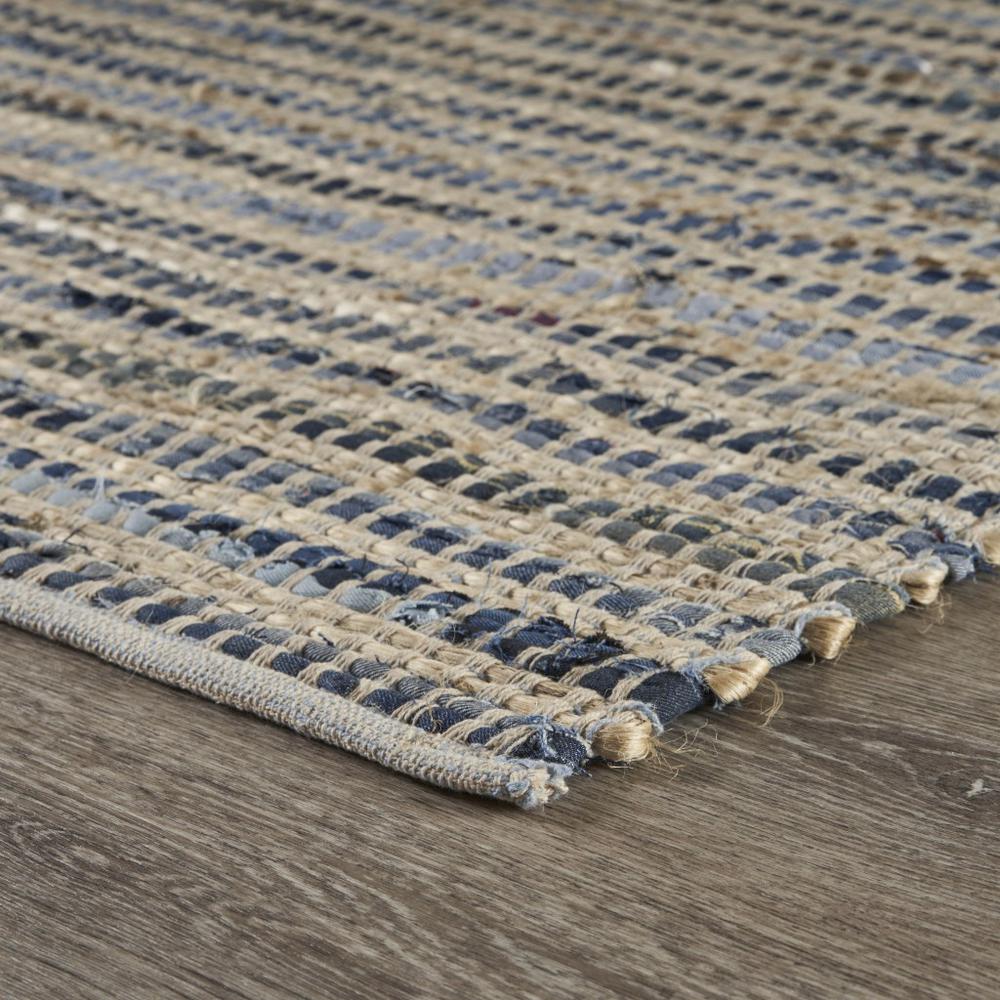 5’ x 7’ Blue and Beige Striped Area Rug Blue/Cream. Picture 3