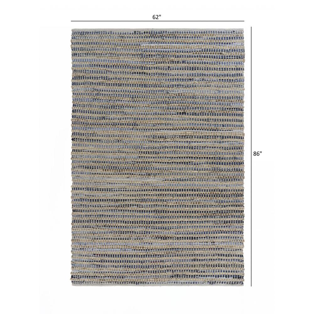 5’ x 7’ Blue and Beige Striped Area Rug Blue/Cream. Picture 7