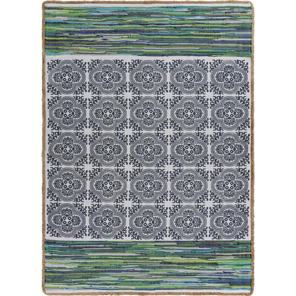 5’ x 7’ Blue and Green Chindi Area Rug Blue/Green. Picture 1