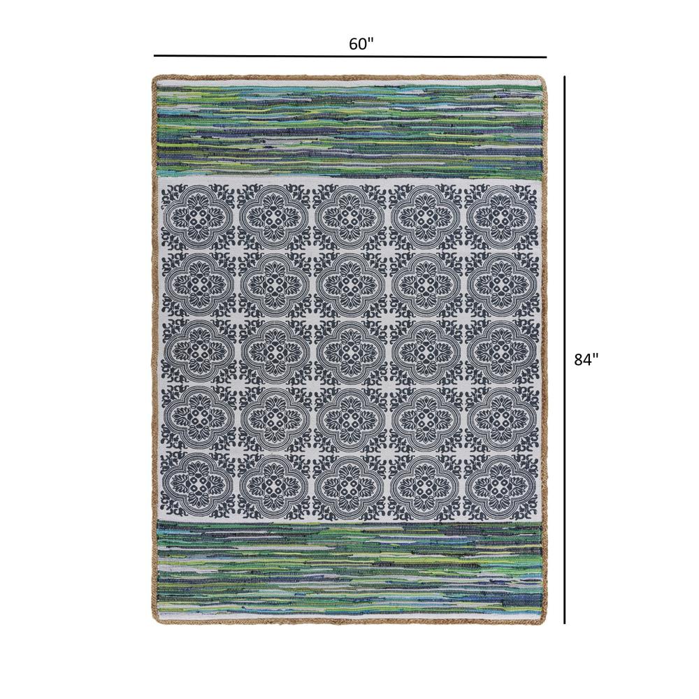 5’ x 7’ Blue and Green Chindi Area Rug Blue/Green. Picture 7