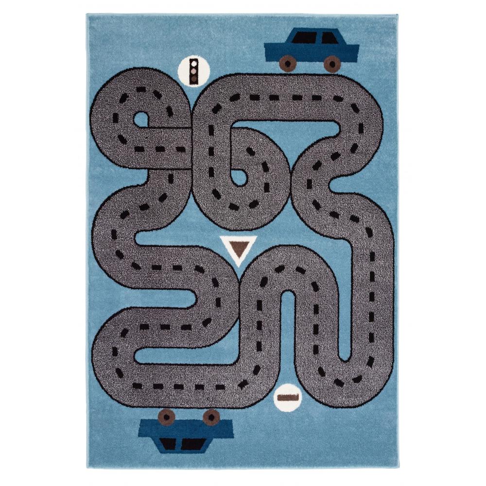4’ x 6’ Blue Imaginative Racetrack Area Rug Blue. Picture 1