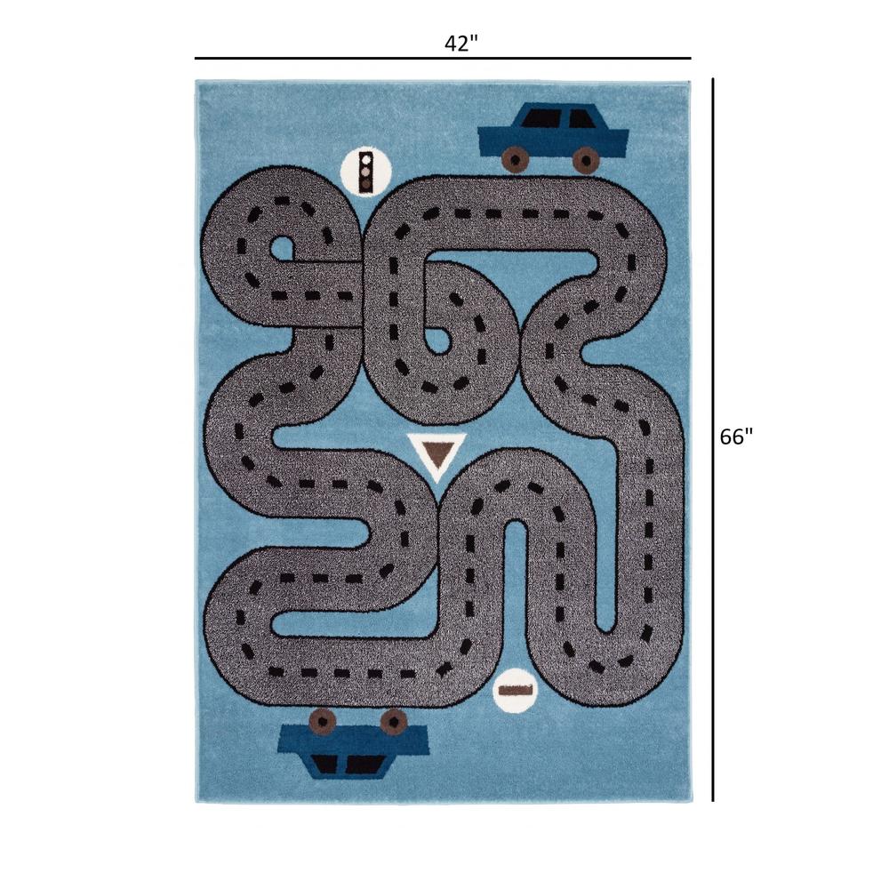 4’ x 6’ Blue Imaginative Racetrack Area Rug Blue. Picture 7