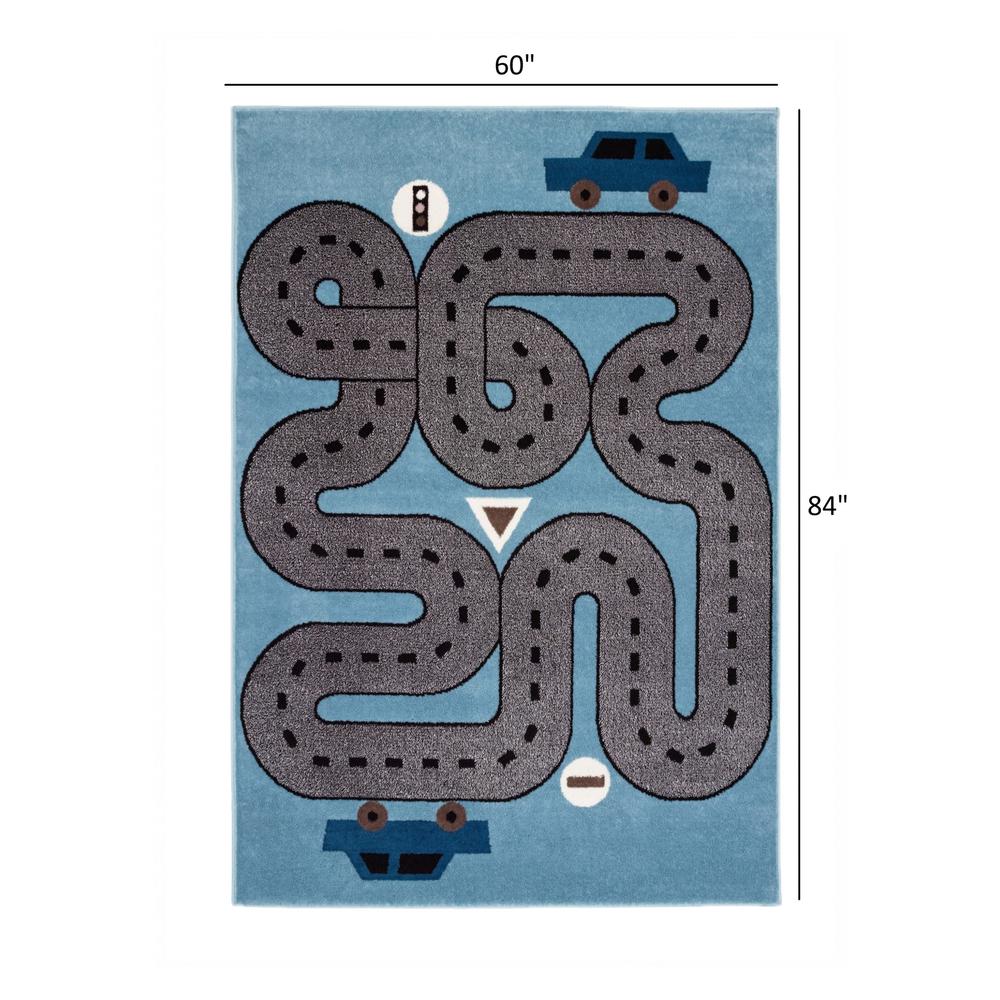5’ x 7’ Blue Imaginative Racetrack Area Rug Blue. Picture 7