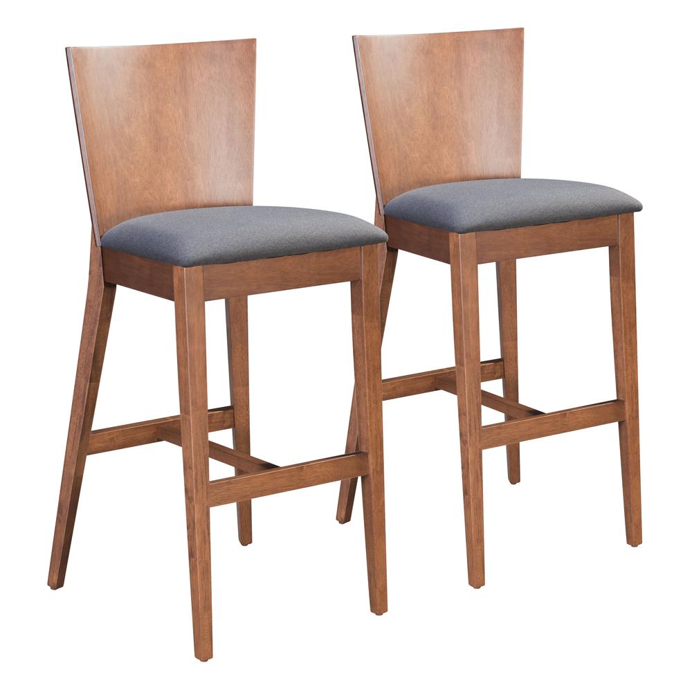 Ambrose Bar Chair (Set of 2) Walnut & Gray Walnut & Dark Gray. Picture 1