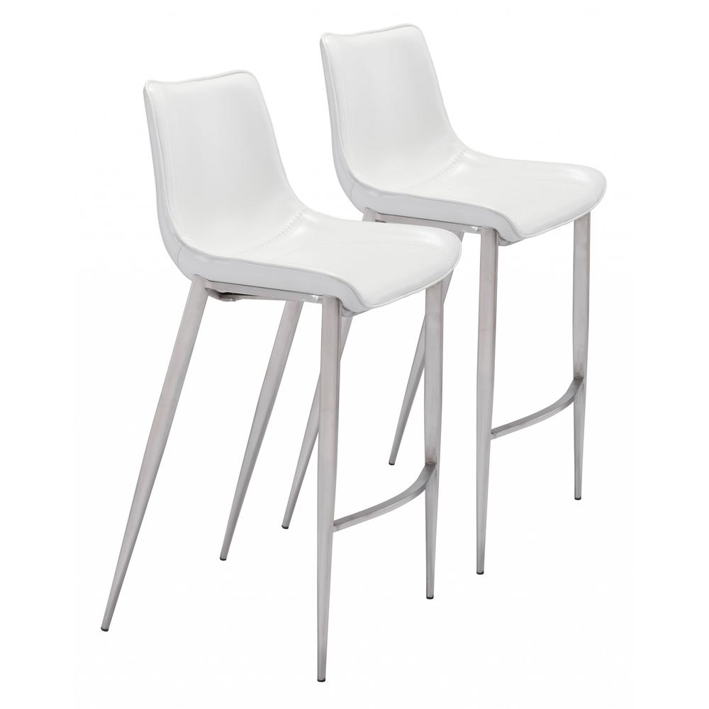 Magnus Bar Chair (Set of 2) White & Silver White & Silver. Picture 1