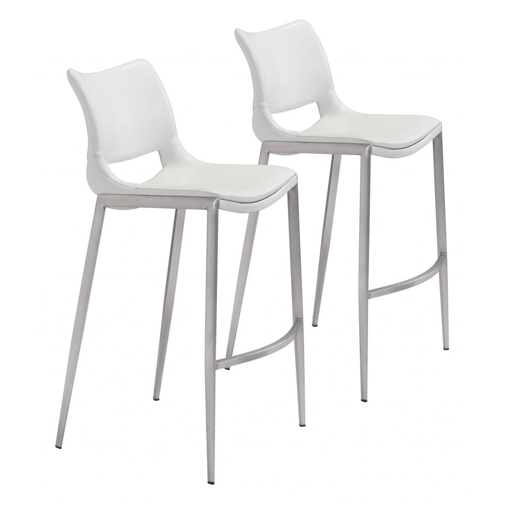 Ace Bar Chair (Set of 2) White & Silver White & Silver. Picture 1