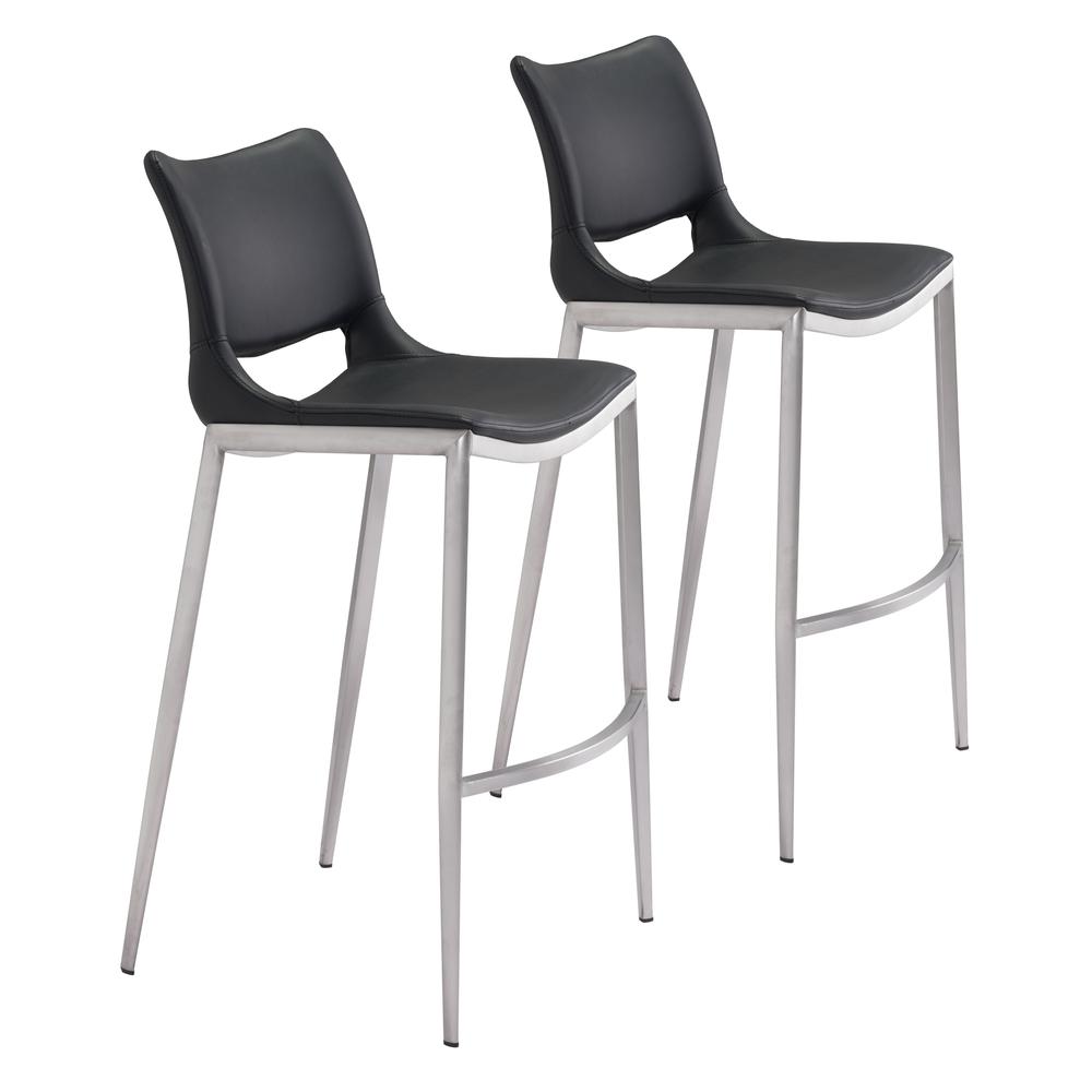 Ace Bar Chair (Set of 2) Black & Silver Black & Silver. Picture 1