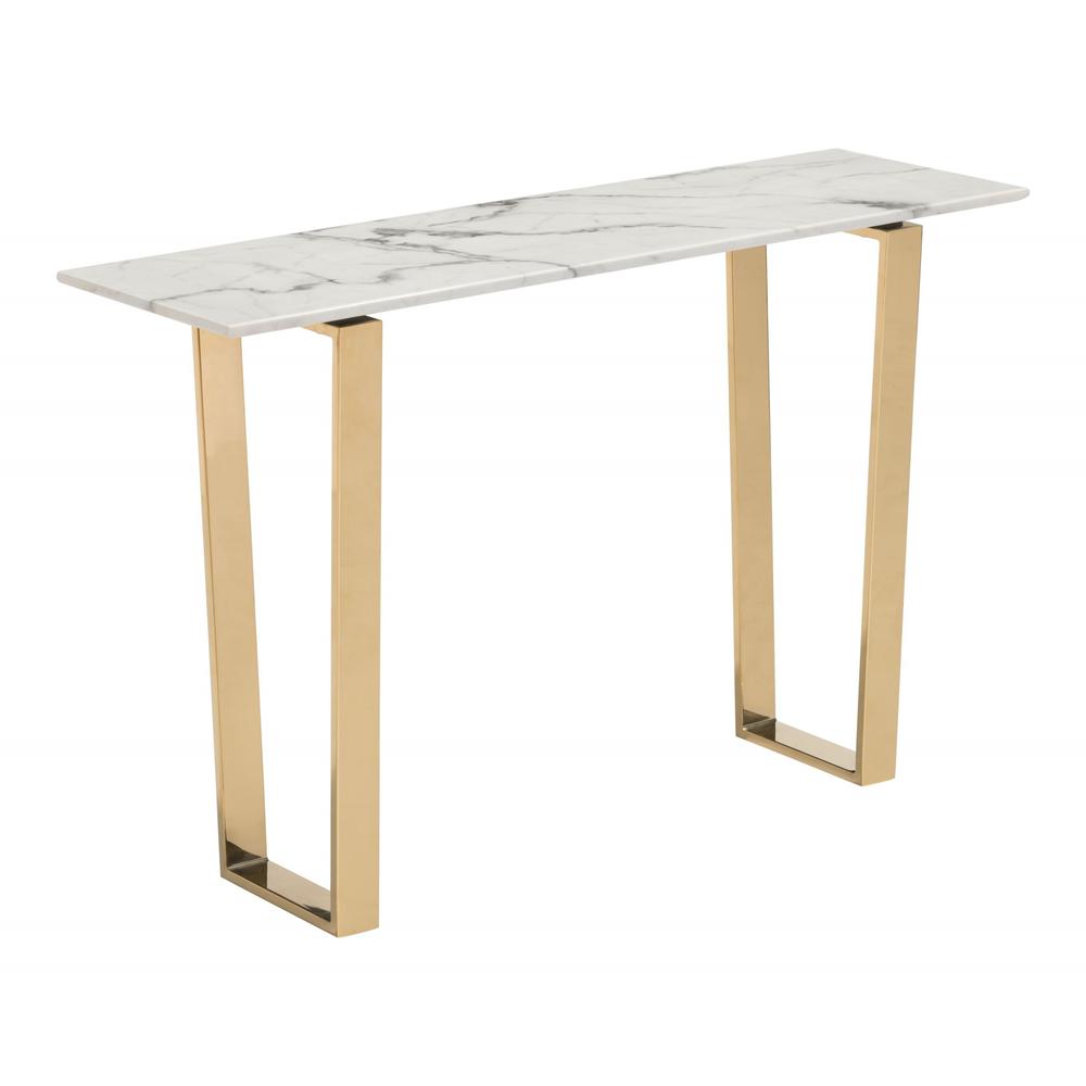 Designer's Choice White Faux Marble and Gold Console Table. Picture 1