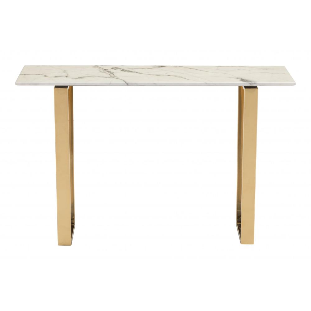 Designer's Choice White Faux Marble and Gold Console Table. Picture 3