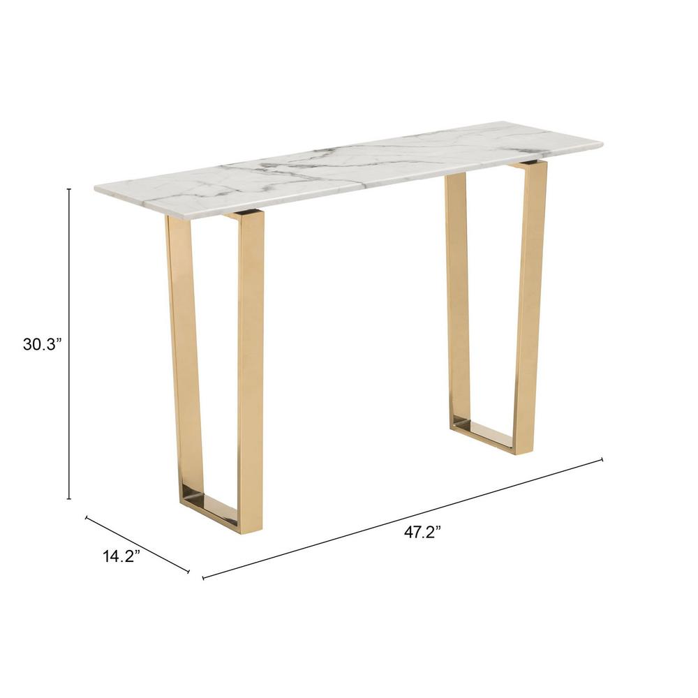 Designer's Choice White Faux Marble and Gold Console Table. Picture 6