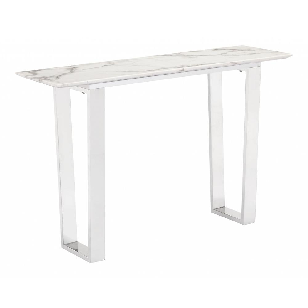 Designer's Choice White Faux Marble and Steel Console Table. Picture 1