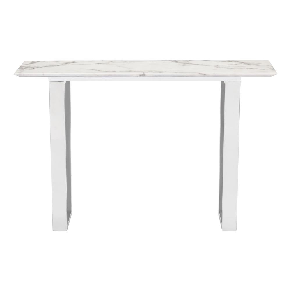 Designer's Choice White Faux Marble and Steel Console Table. Picture 3