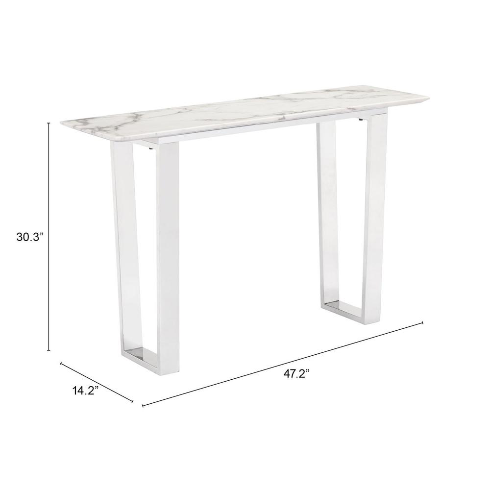 Designer's Choice White Faux Marble and Steel Console Table. Picture 5