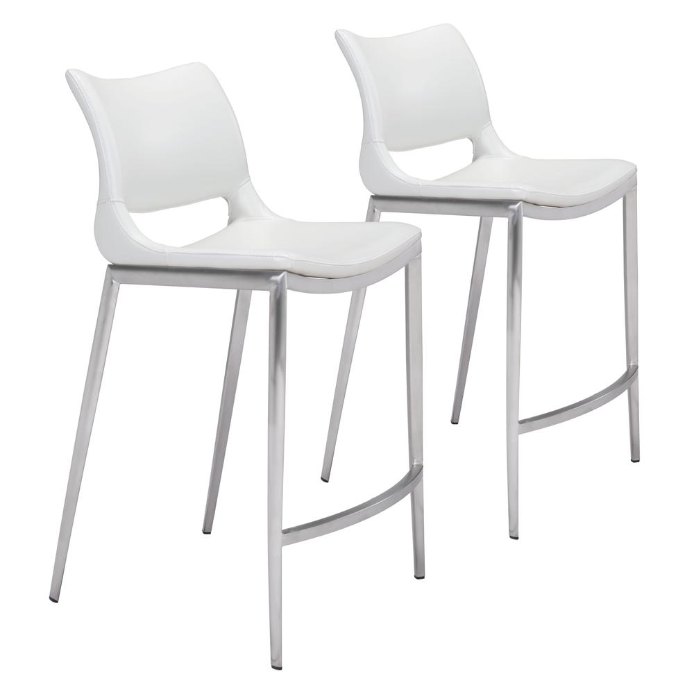 Ace Counter Chair (Set of 2) White & Silver White & Silver. Picture 1