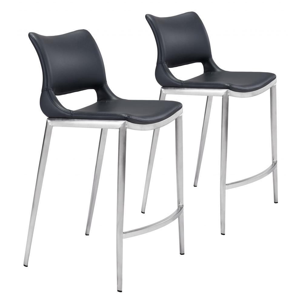 Ace Counter Chair (Set of 2) Black & Silver Black & Silver. Picture 1