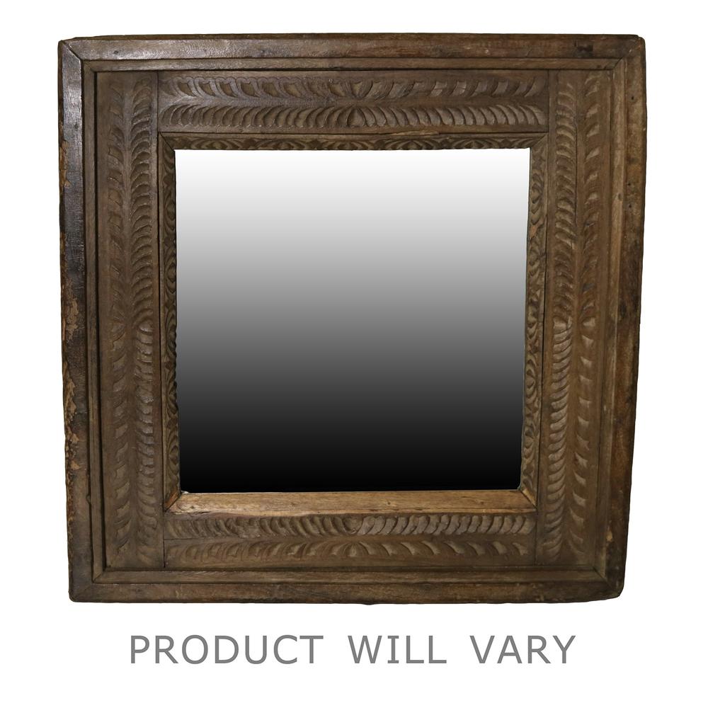 Carved Reclaimed Wood Square Mirror Natural. Picture 1