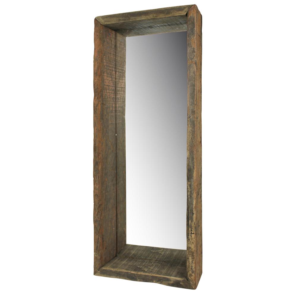 Petite Wooden Mirrored Shelf Natural. Picture 1