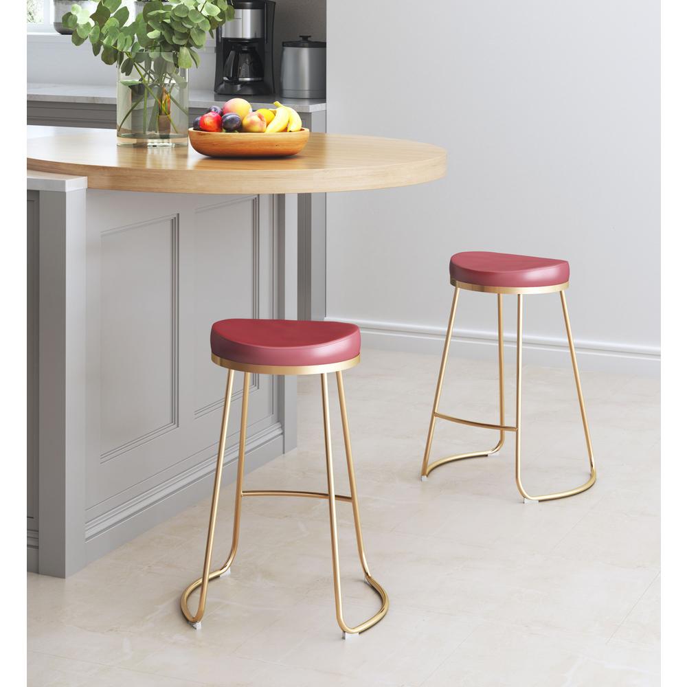Bree Counter Stool (Set of 2) Burgundy & Gold Burgundy & Gold. Picture 7