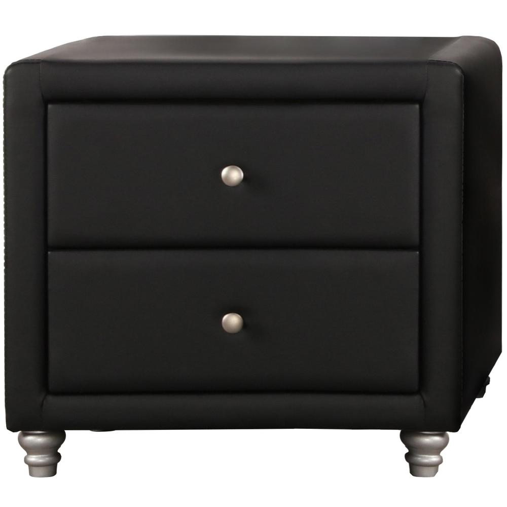 Black Upholstered 2 Drawer Nightstand. Picture 2