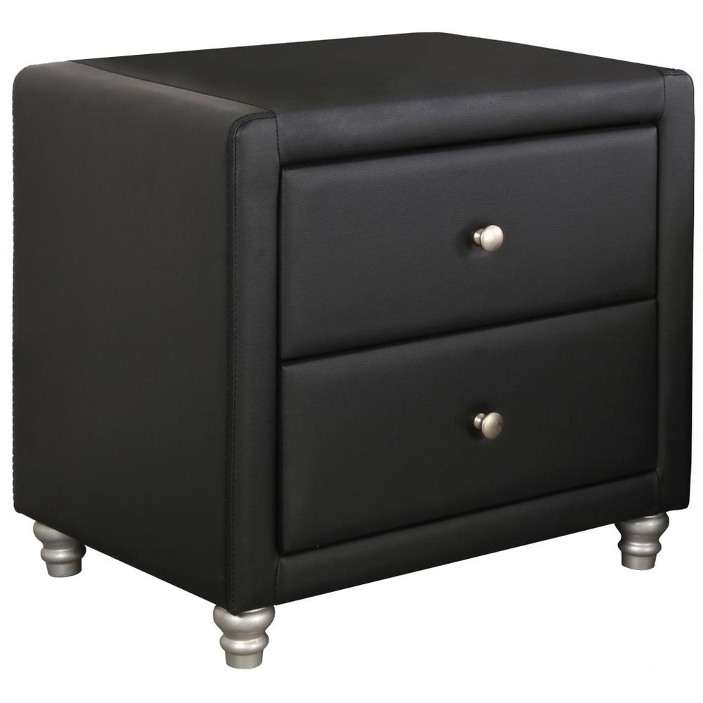 Black Upholstered 2 Drawer Nightstand. Picture 3