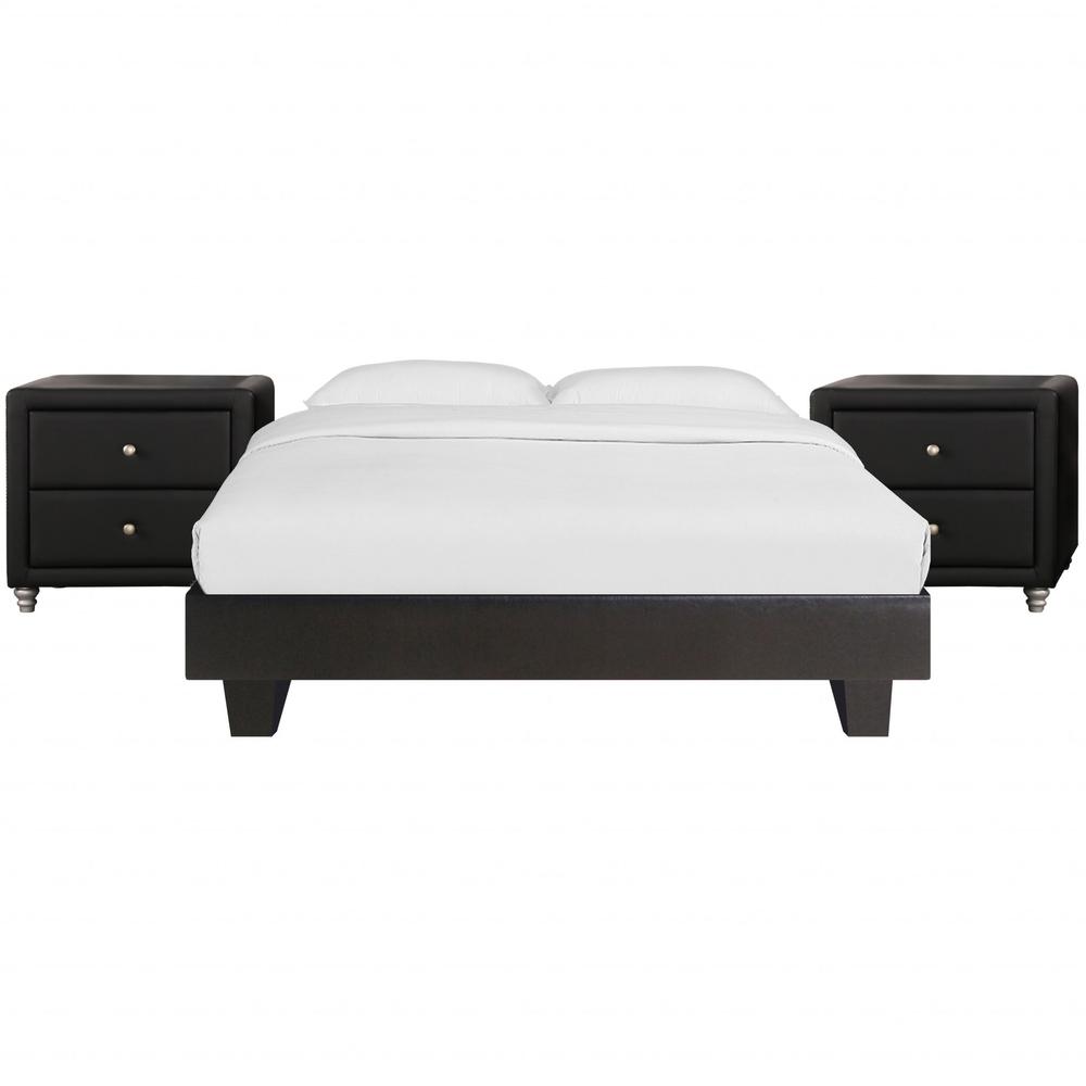 Black Platform Queen Bed with Two Nightstands. Picture 2