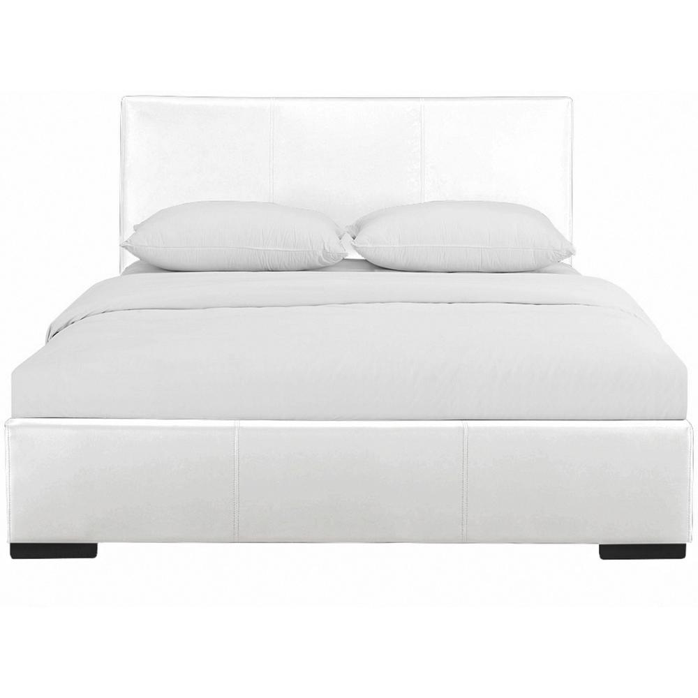 White Upholstered Queen Platform Bed. Picture 1