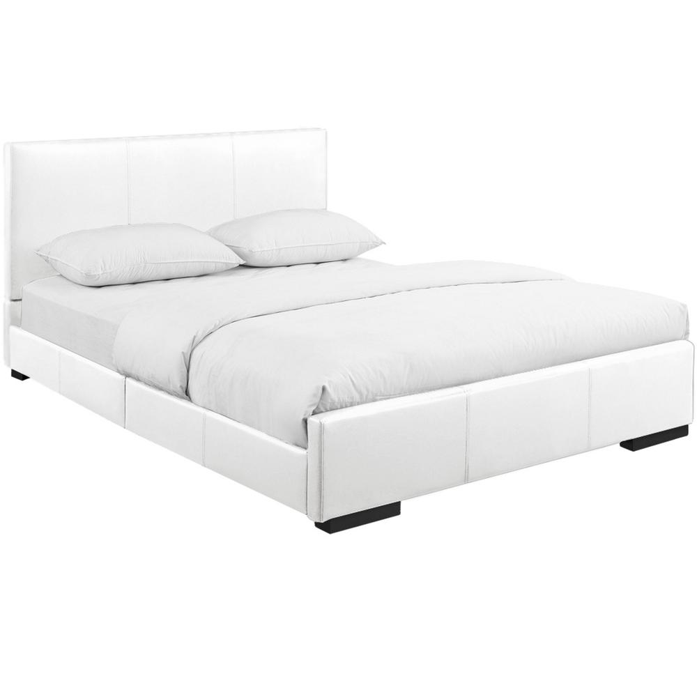 White Upholstered Queen Platform Bed. Picture 3