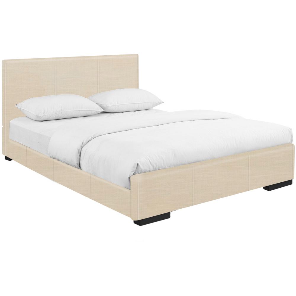 Beige Upholstered Twin Platform Bed. Picture 2