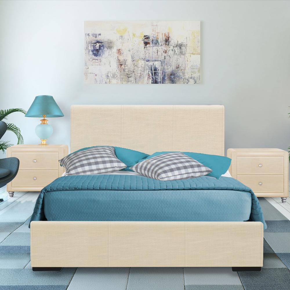 Beige Upholstered Full Platform Bed. Picture 3