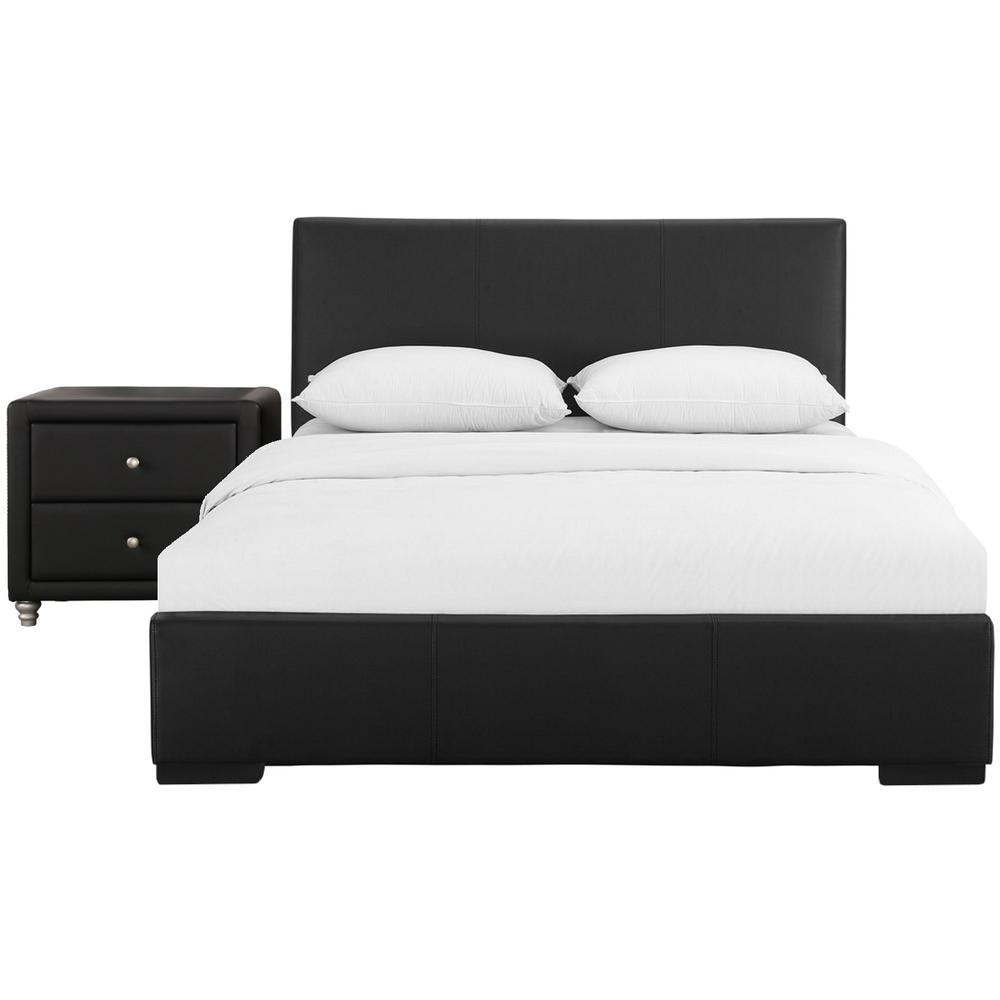 Solid Manufactured Wood Black Standard Bed Upholstered With Headboard. Picture 2