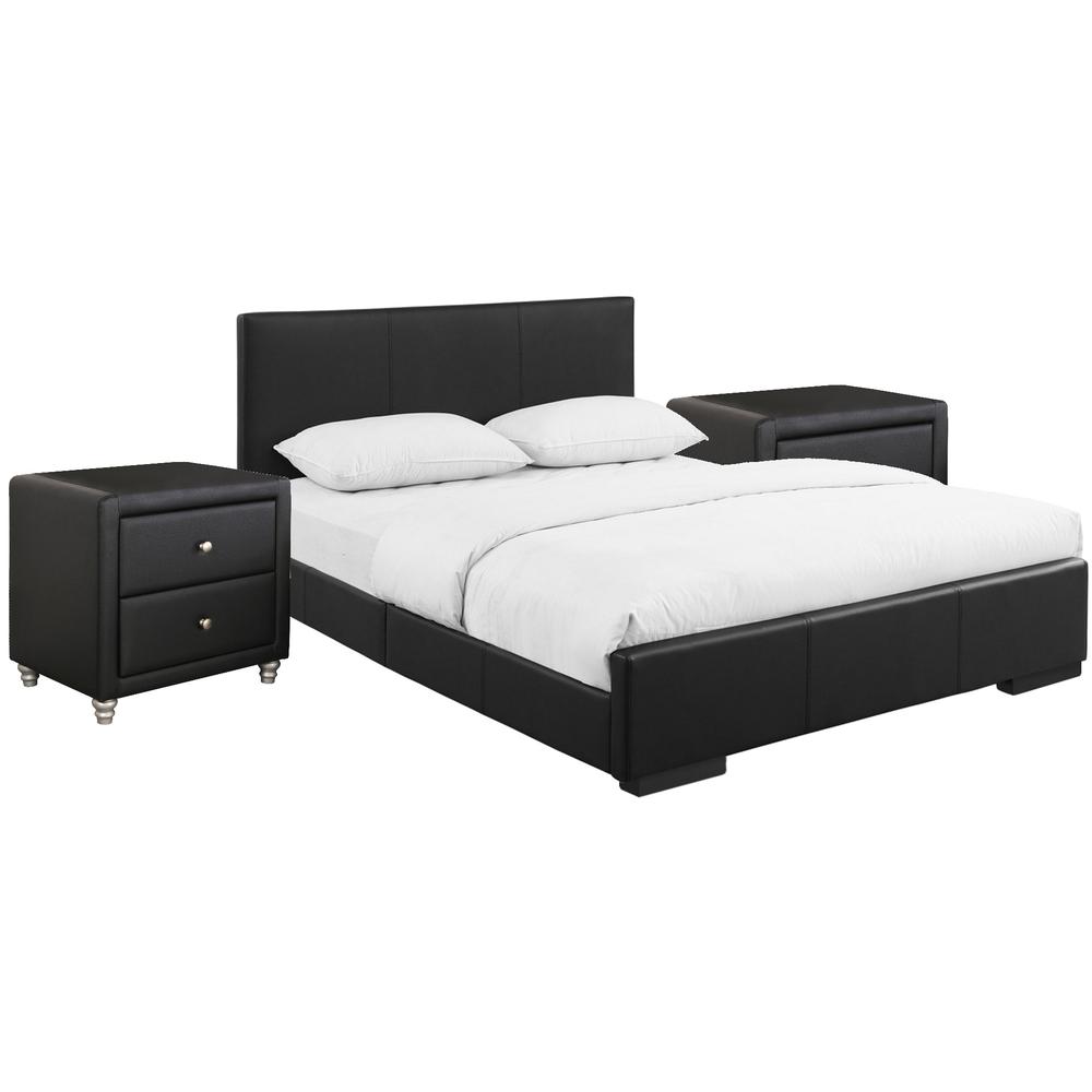 Solid Manufactured Wood Black Standard Bed Upholstered With Headboard. Picture 2