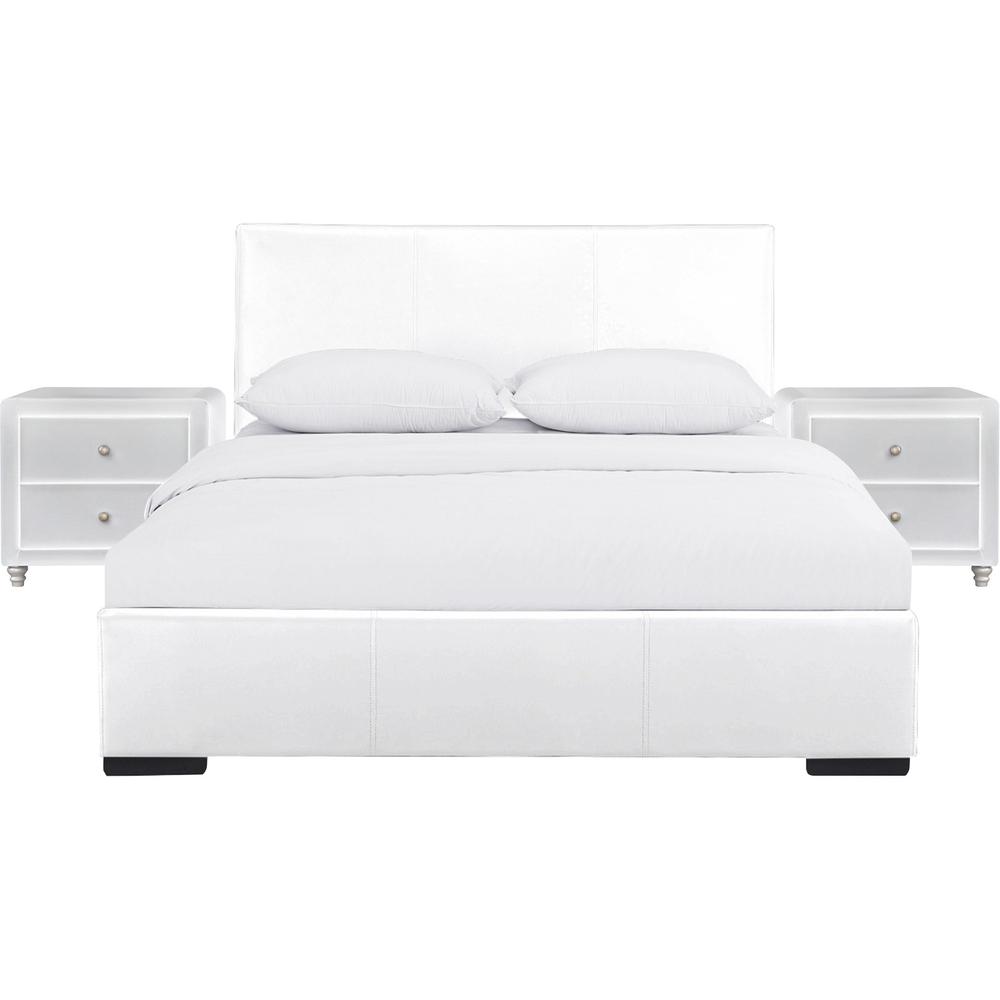 White Upholstered Platform King Bed with Two Nightstands. Picture 2