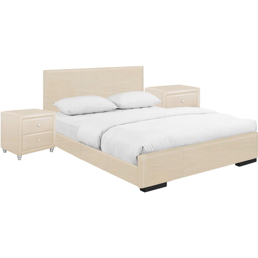 Solid Manufactured Wood Beige Standard Bed Upholstered With Headboard. Picture 1