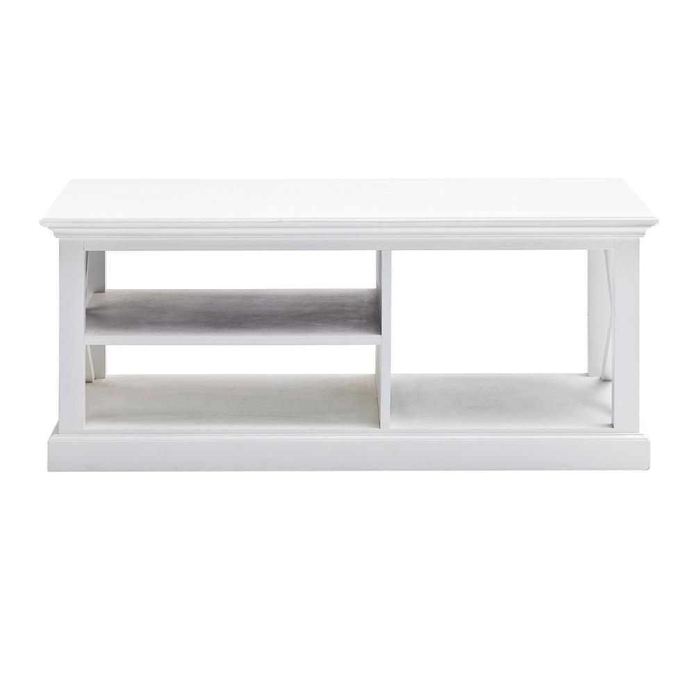 47" White Solid Wood Rectangular Coffee Table With Three Shelves. Picture 1