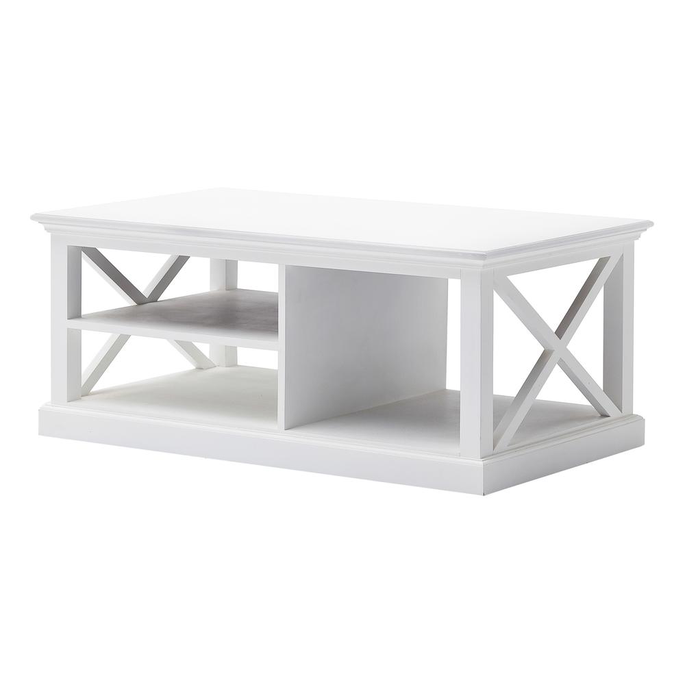 47" White Solid Wood Rectangular Coffee Table With Three Shelves. Picture 2