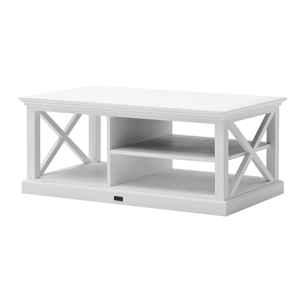 47" White Solid Wood Rectangular Coffee Table With Three Shelves. Picture 4