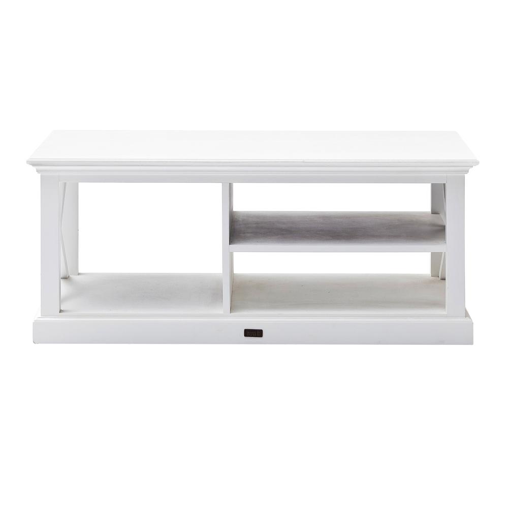 47" White Solid Wood Rectangular Coffee Table With Three Shelves. Picture 5